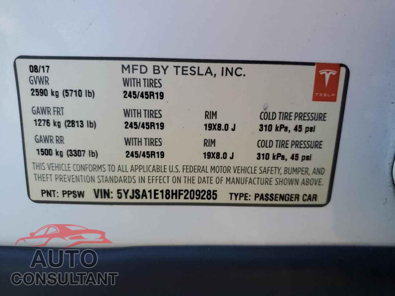 TESLA MODEL S 2017 - 5YJSA1E18HF209285