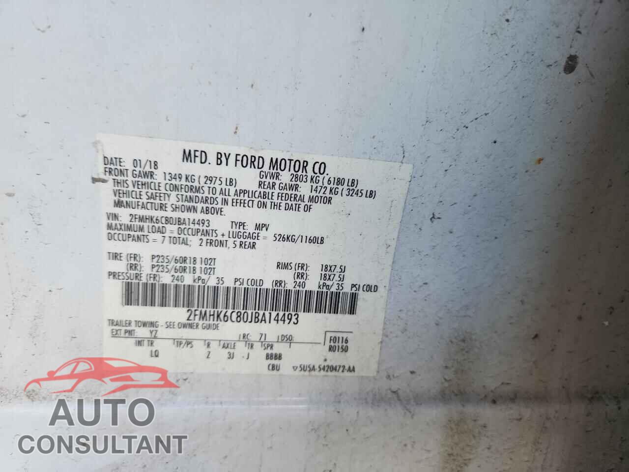 FORD FLEX 2018 - 2FMHK6C80JBA14493
