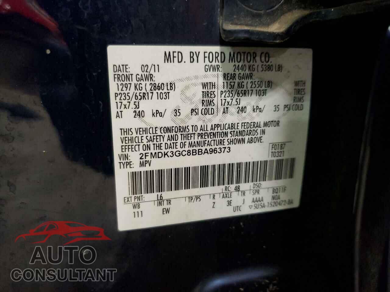 FORD EDGE 2011 - 2FMDK3GC8BBA96373