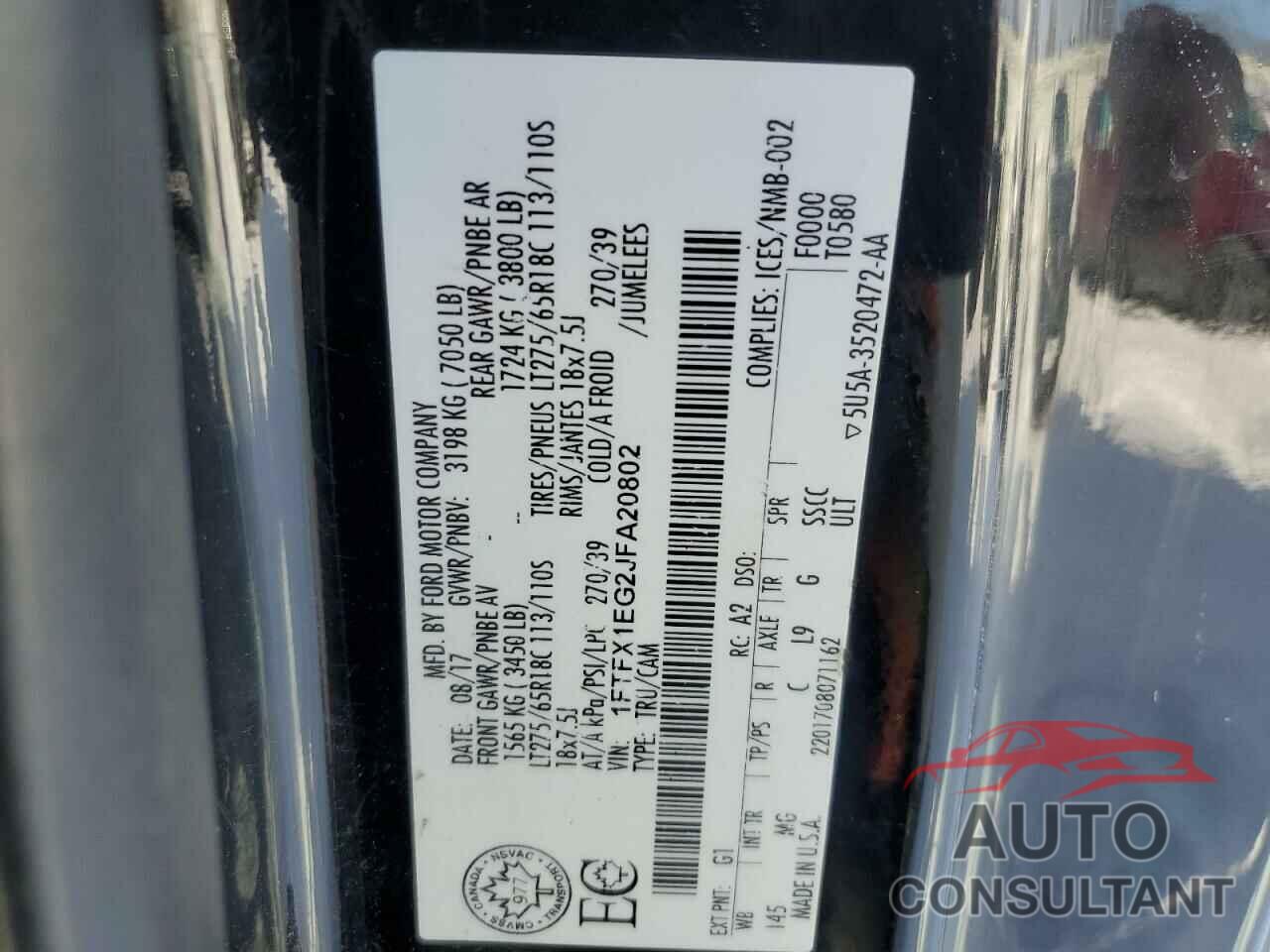 FORD F-150 2018 - 1FTFX1EG2JFA20802
