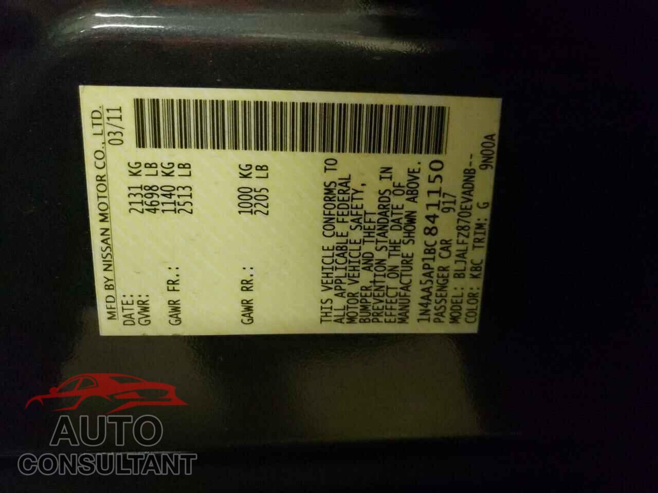 NISSAN MAXIMA 2011 - 1N4AA5AP1BC841150