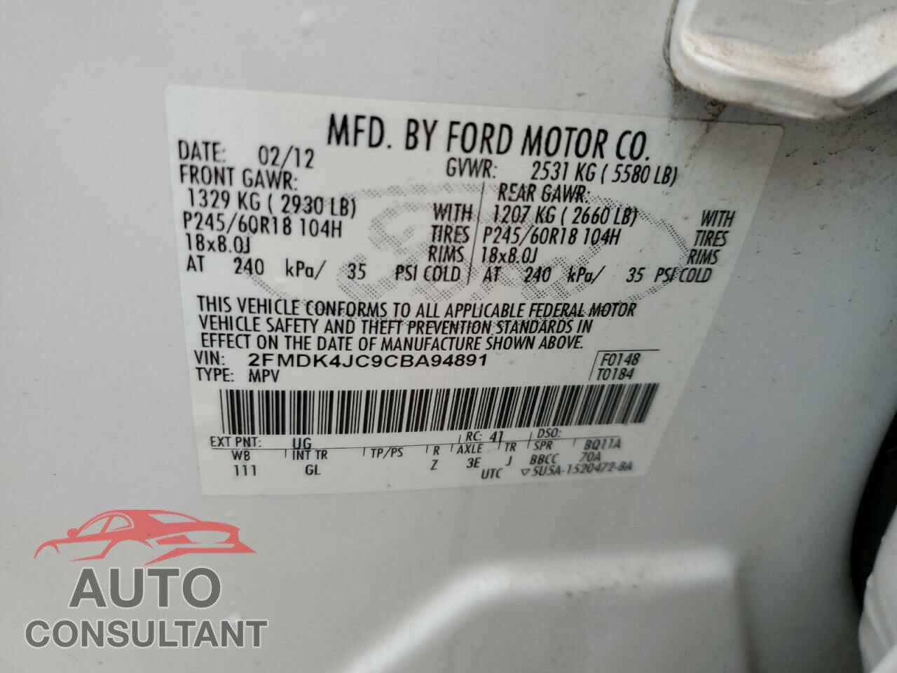 FORD EDGE 2012 - 2FMDK4JC9CBA94891