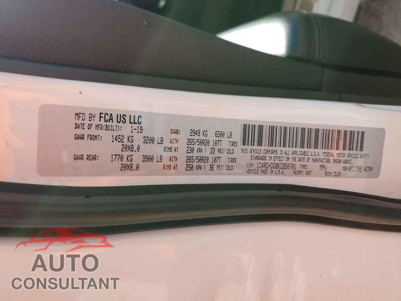 DODGE DURANGO 2019 - 1C4RDHDG8KC650701