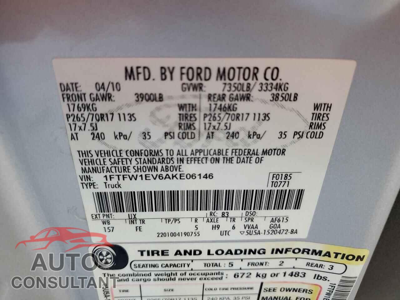 FORD F-150 2010 - 1FTFW1EV6AKE06146