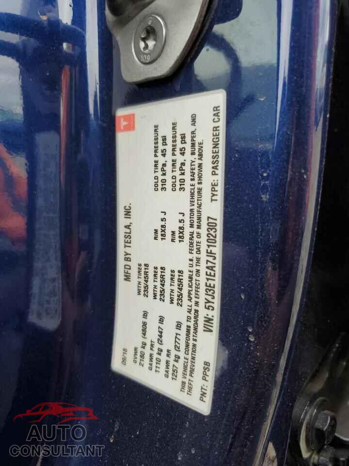 TESLA MODEL 3 2018 - 5YJ3E1EA7JF102307