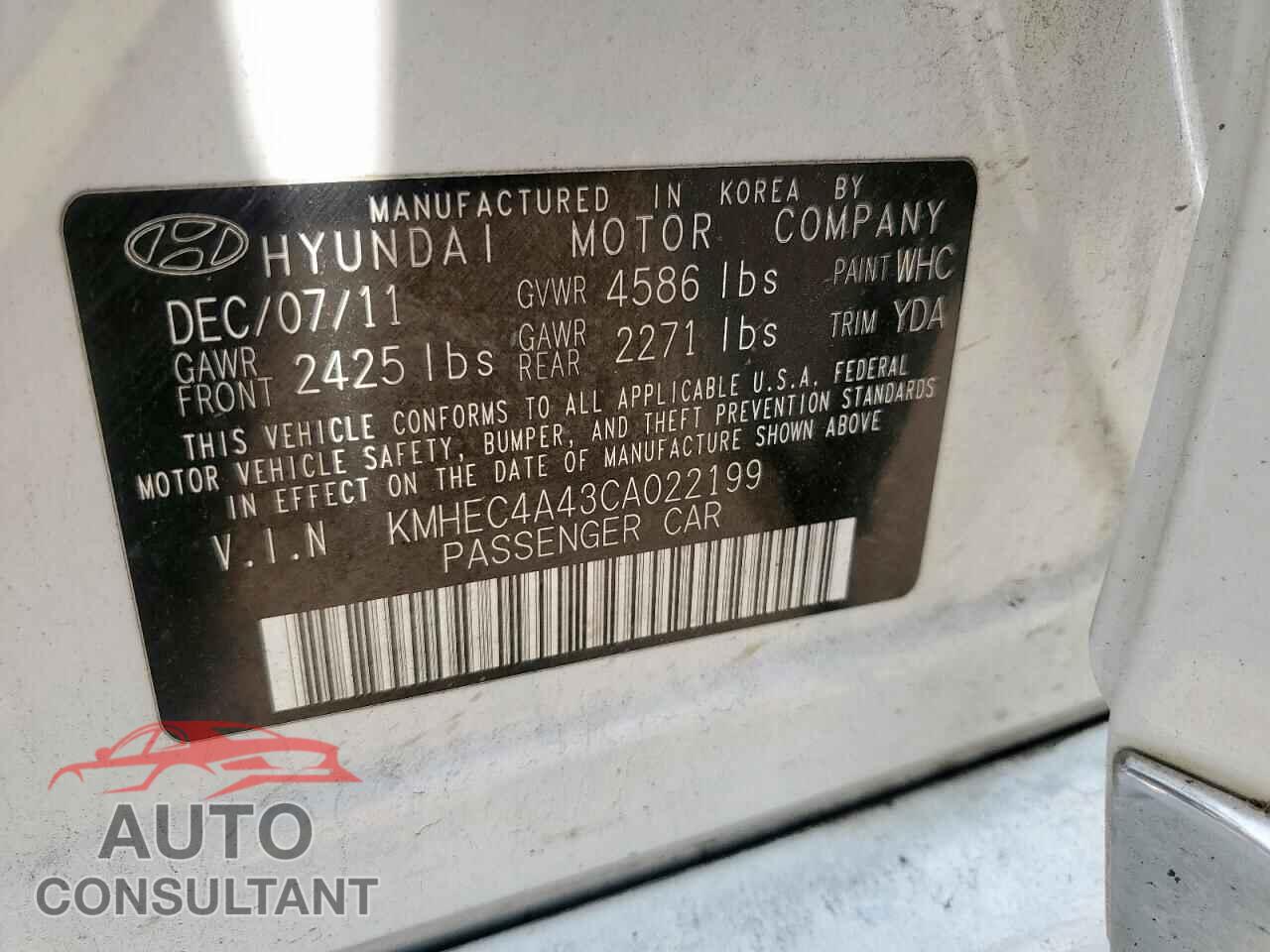 HYUNDAI SONATA 2012 - KMHEC4A43CA022199