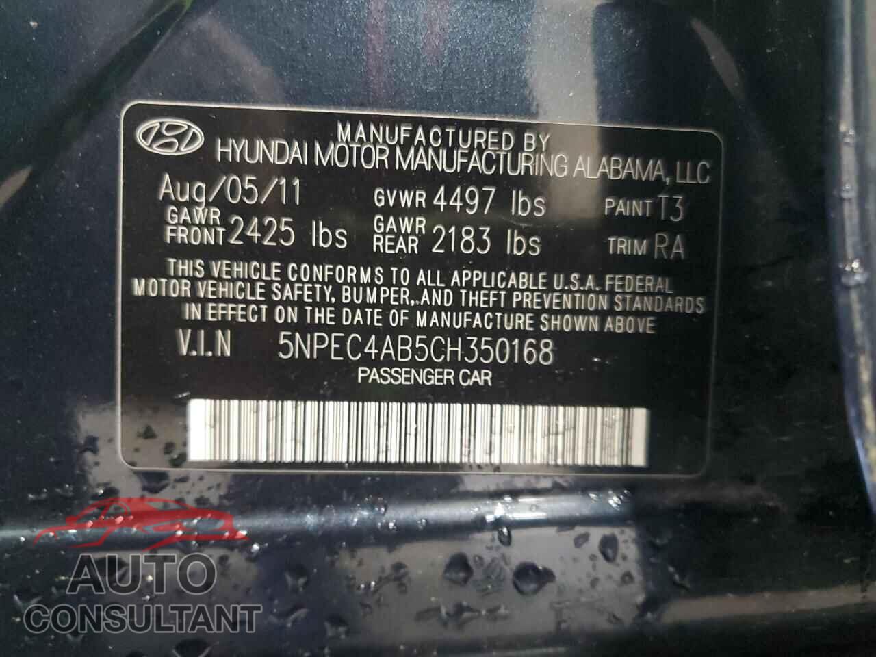 HYUNDAI SONATA 2012 - 5NPEC4AB5CH350168