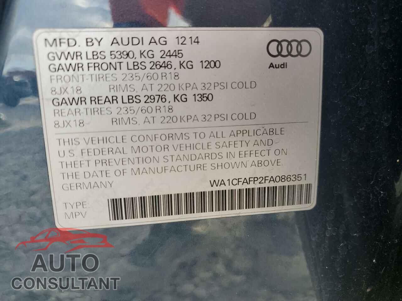 AUDI Q5 2015 - WA1CFAFP2FA086351