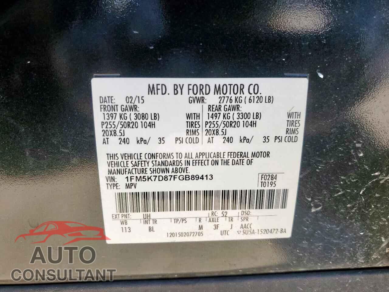 FORD EXPLORER 2015 - 1FM5K7D87FGB89413