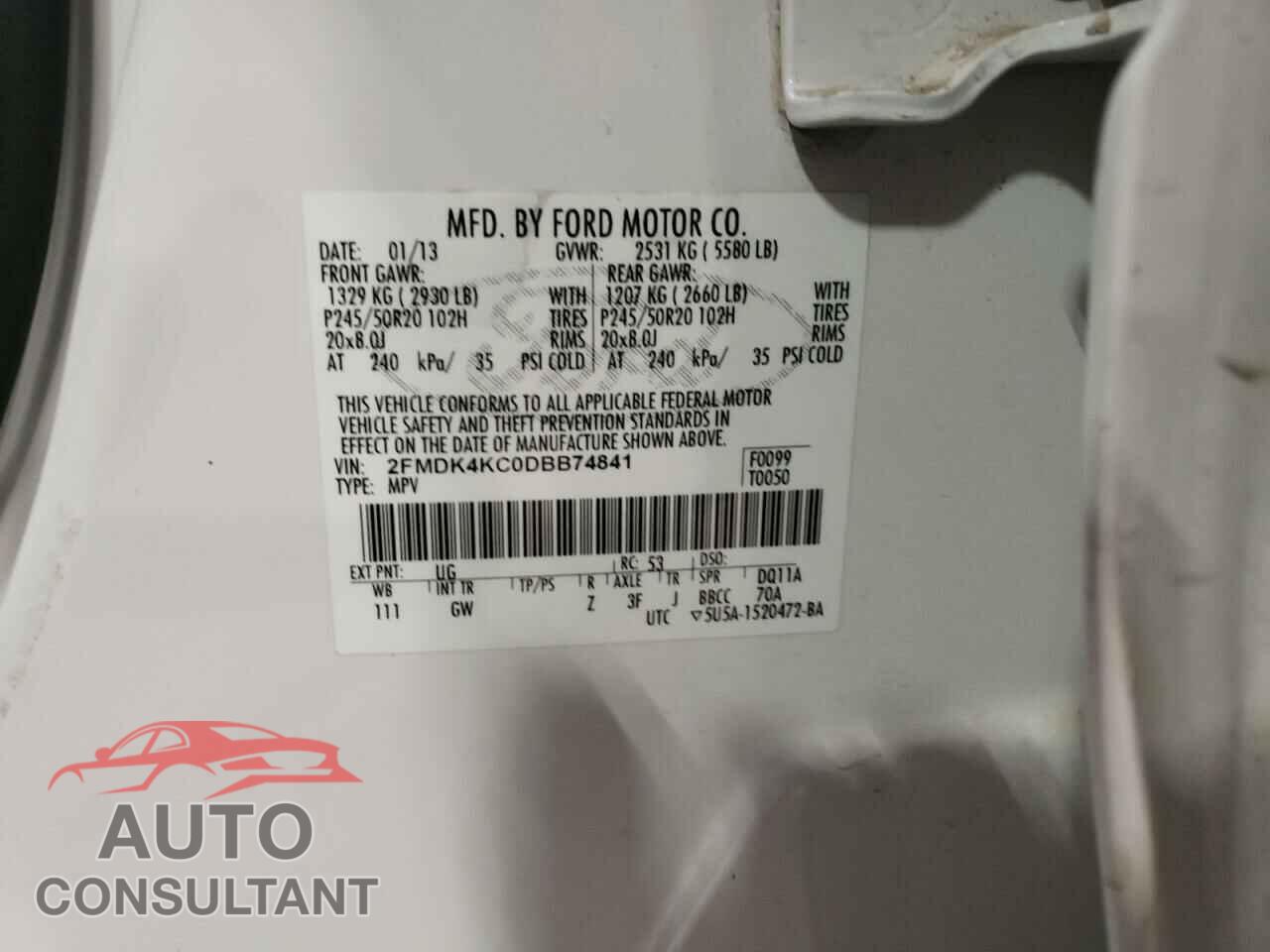 FORD EDGE 2013 - 2FMDK4KC0DBB74841