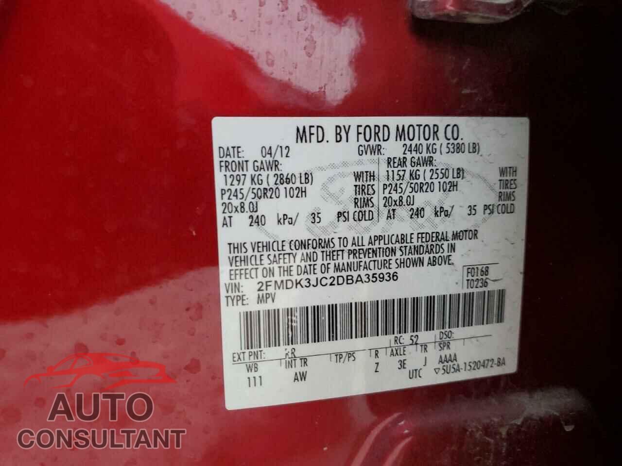 FORD EDGE 2013 - 2FMDK3JC2DBA35936