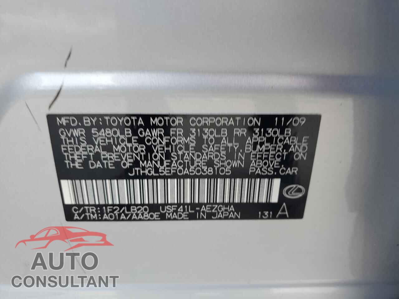 LEXUS LS460 2010 - JTHGL5EF0A5038105