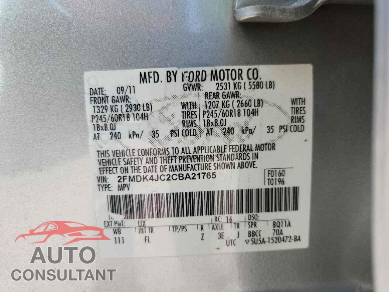 FORD EDGE 2012 - 2FMDK4JC2CBA21765