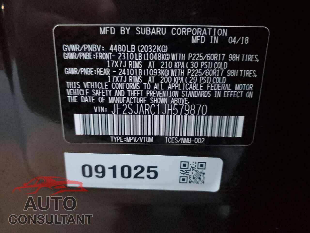 SUBARU FORESTER 2018 - JF2SJARC1JH579870