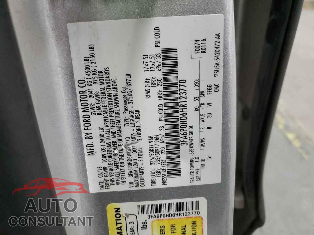 FORD FUSION 2017 - 3FA6P0HD6HR123770