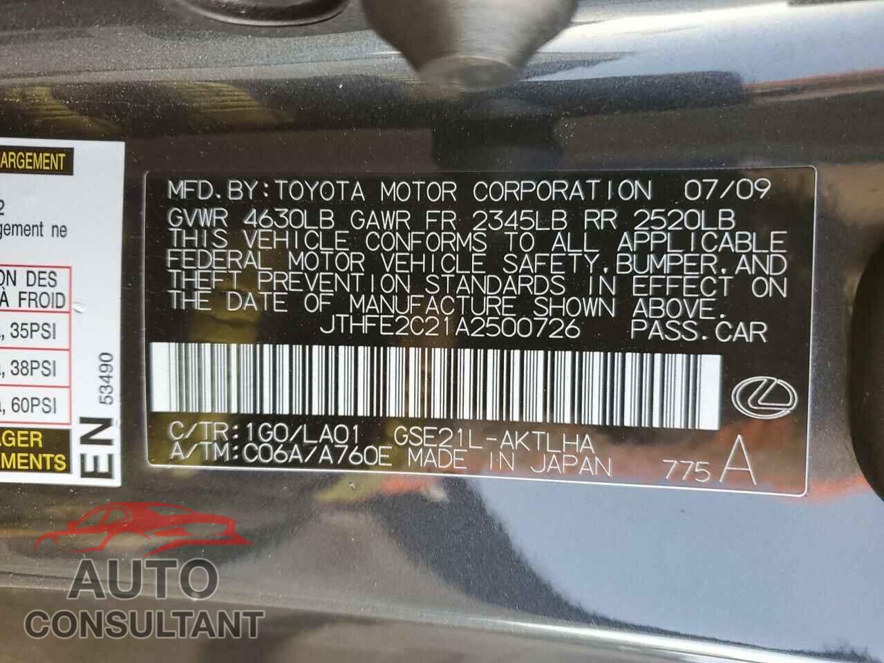 LEXUS IS 2010 - JTHFE2C21A2500726