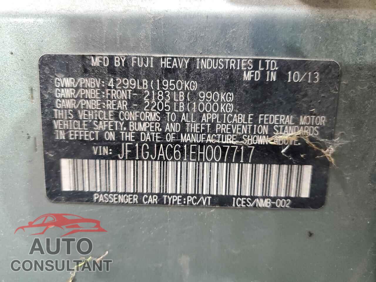 SUBARU IMPREZA 2014 - JF1GJAC61EH007717