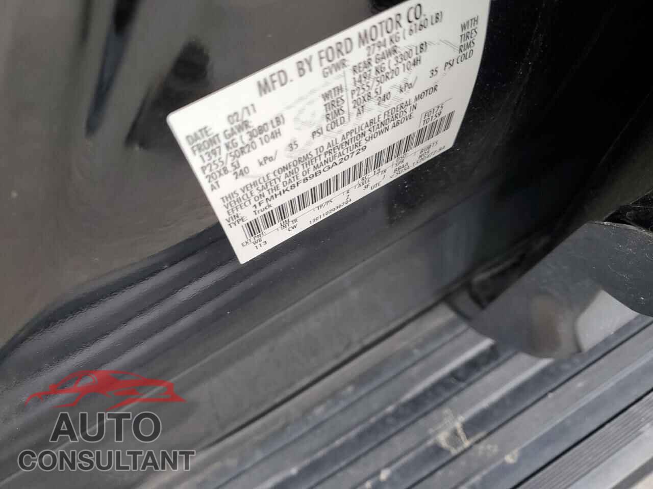 FORD EXPLORER 2011 - 1FMHK8F89BGA20729