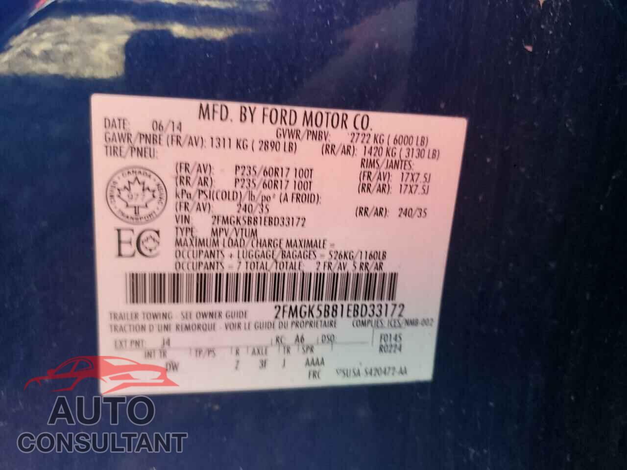 FORD FLEX 2014 - 2FMGK5B81EBD33172
