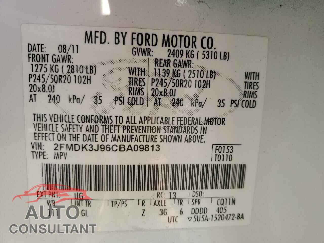 FORD EDGE 2012 - 2FMDK3J96CBA09813