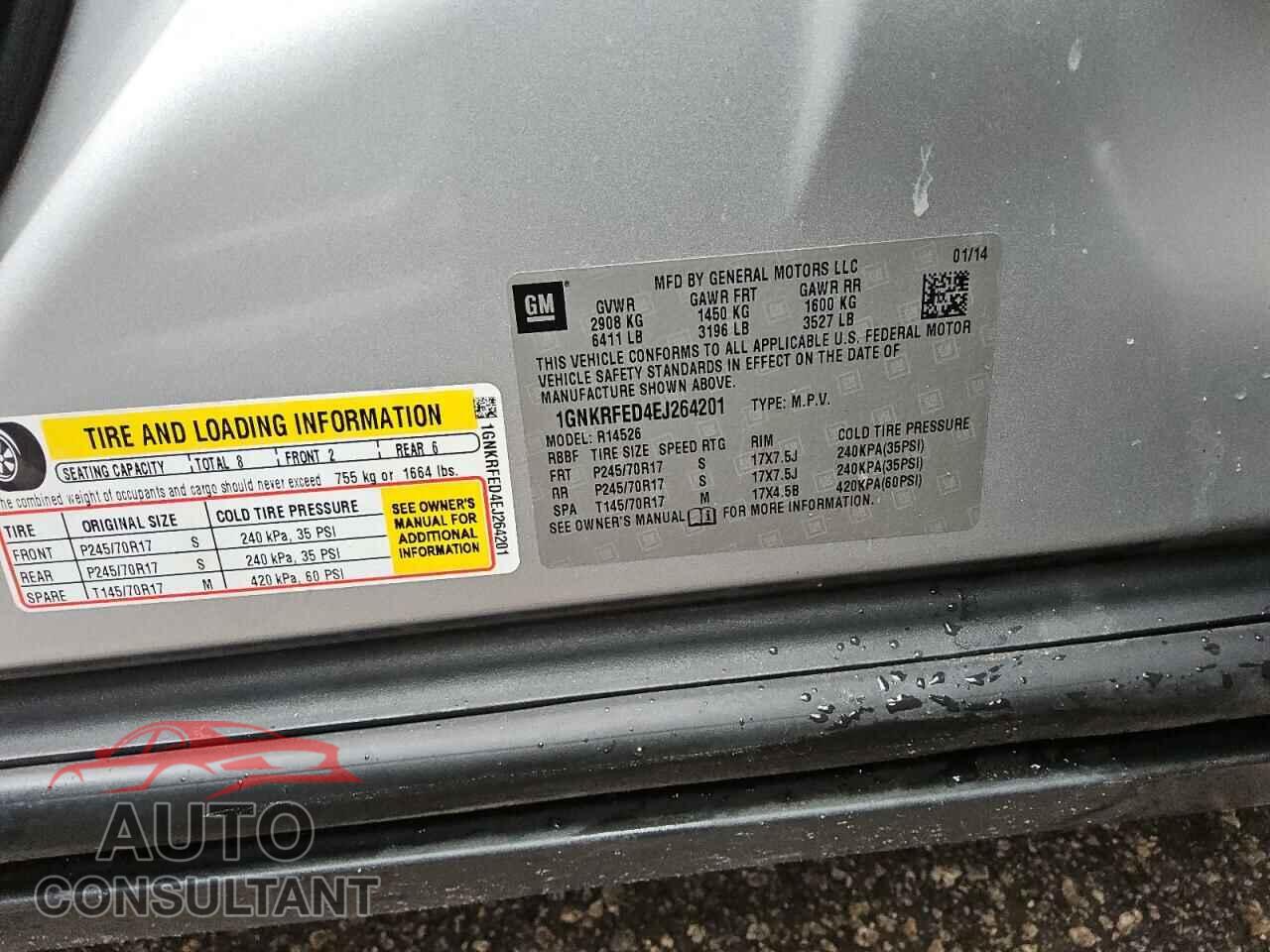 CHEVROLET TRAVERSE 2014 - 1GNKRFED4EJ264201