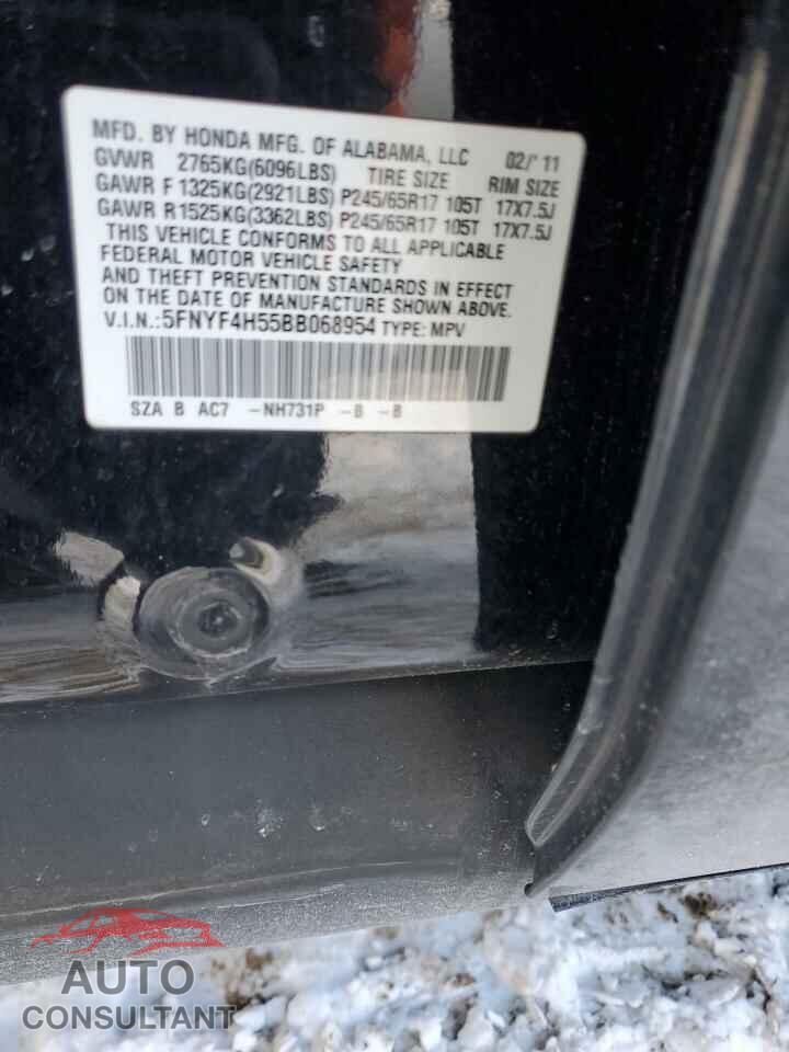 HONDA PILOT 2011 - 5FNYF4H55BB068954