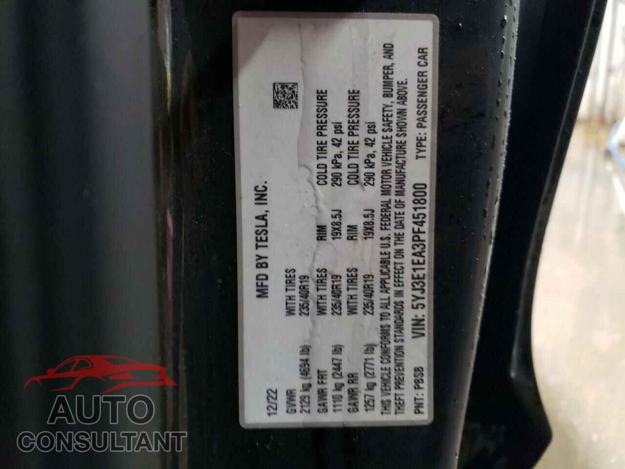 TESLA MODEL 3 2023 - 5YJ3E1EA3PF451800