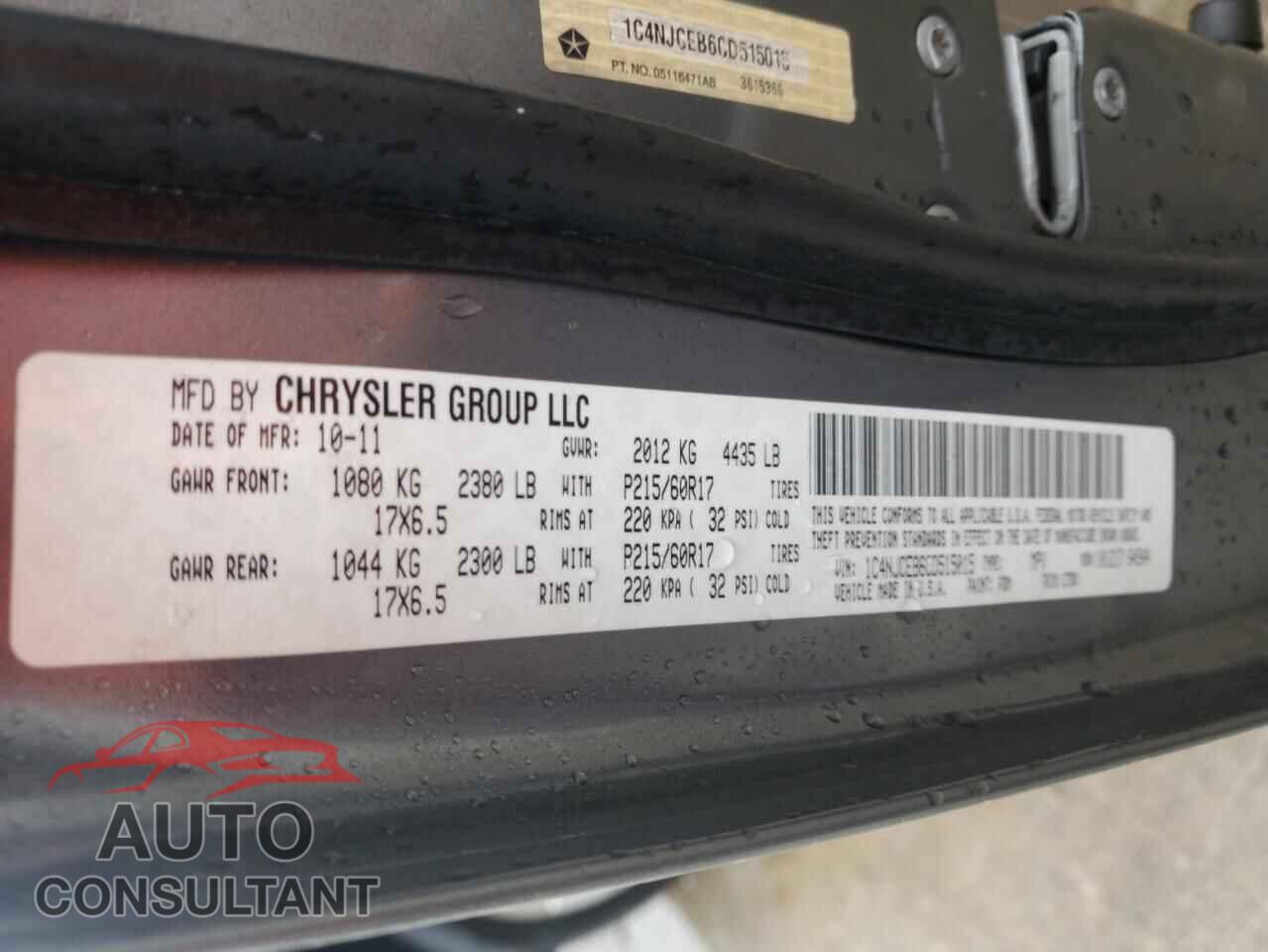 JEEP COMPASS 2012 - 1C4NJCEB6CD515015