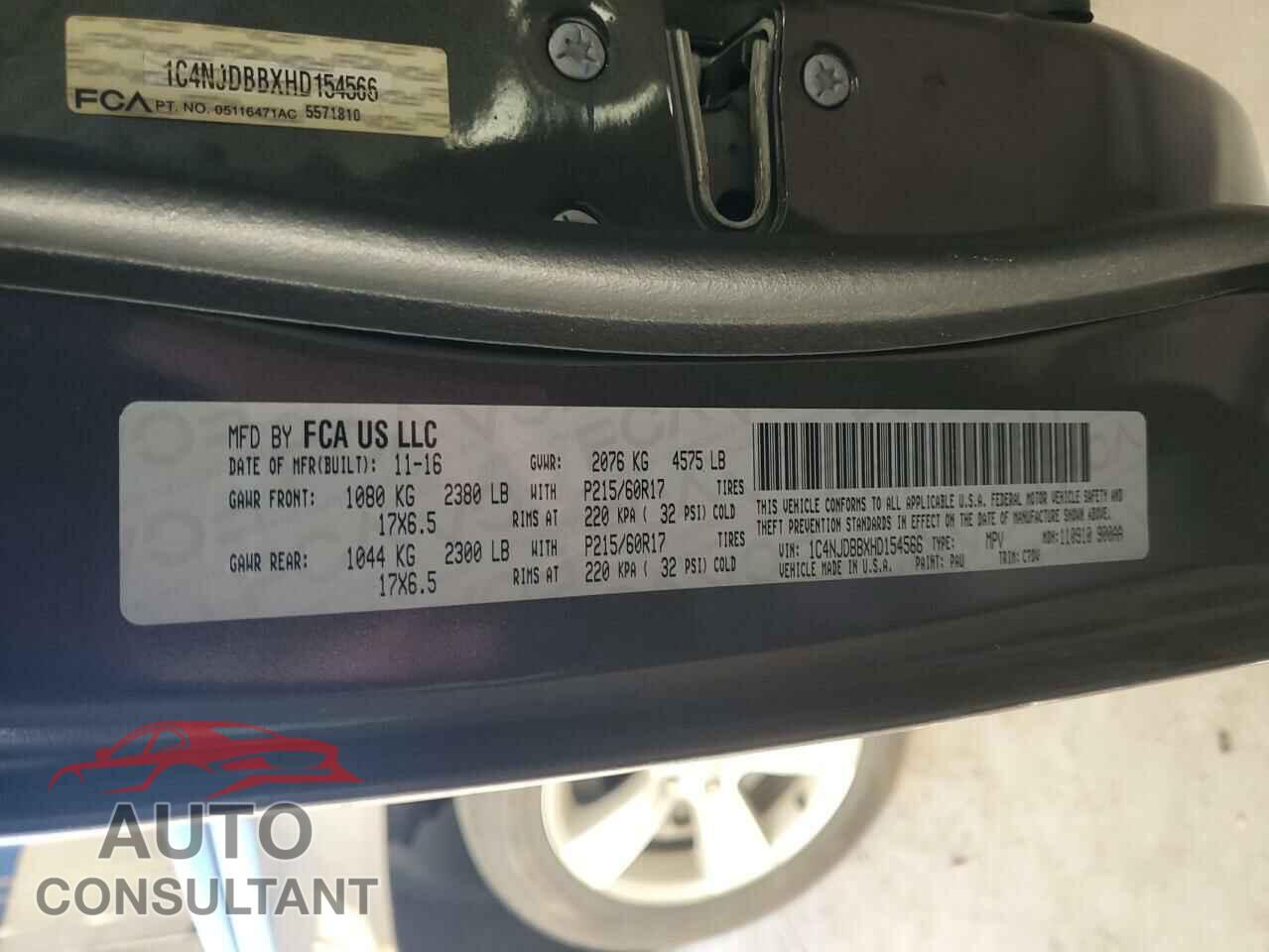 JEEP COMPASS 2017 - 1C4NJDBBXHD154566