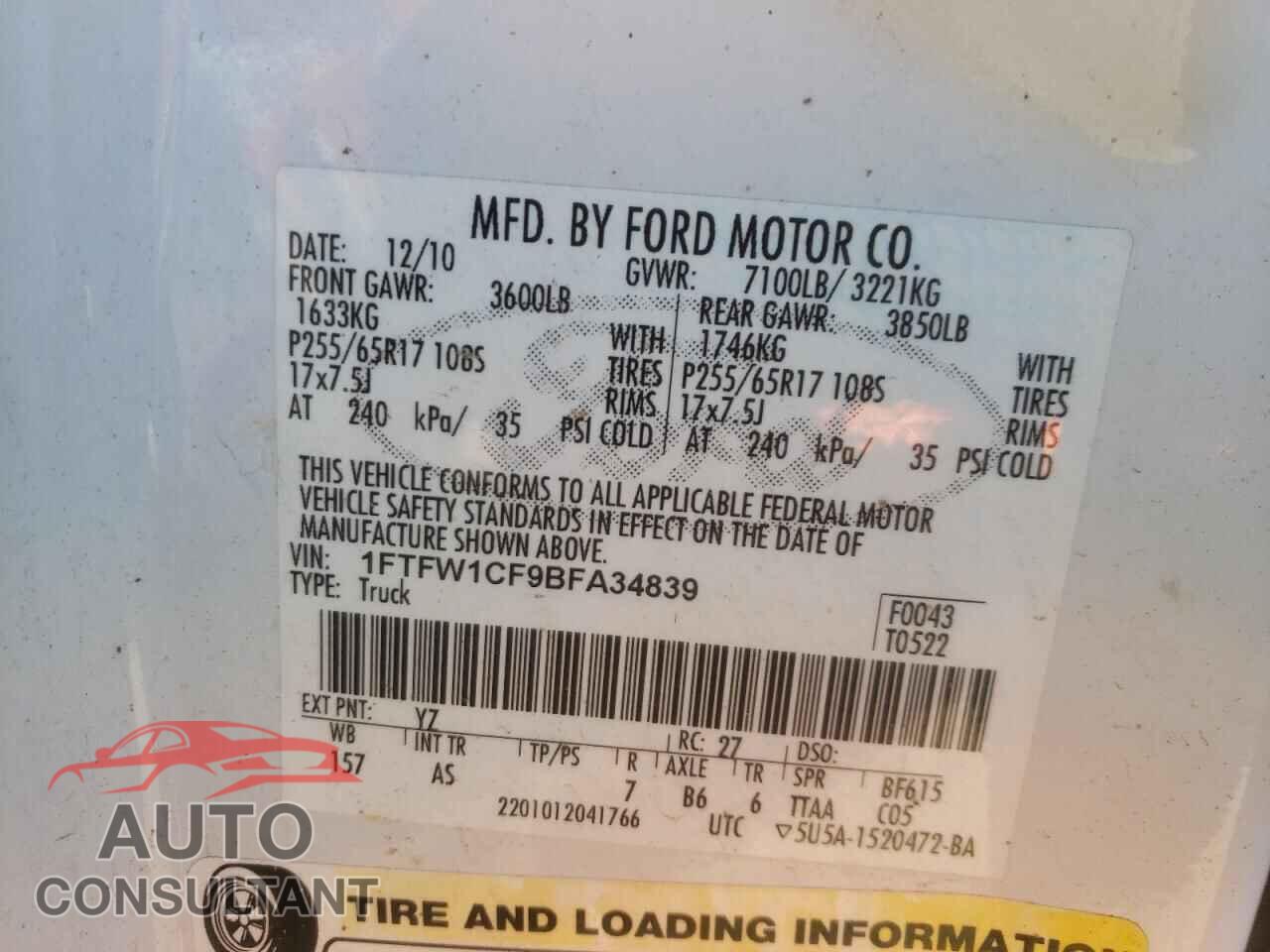 FORD F-150 2011 - 1FTFW1CF9BFA34839