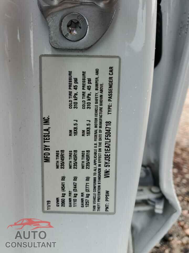 TESLA MODEL 3 2020 - 5YJ3E1EA7LF504718