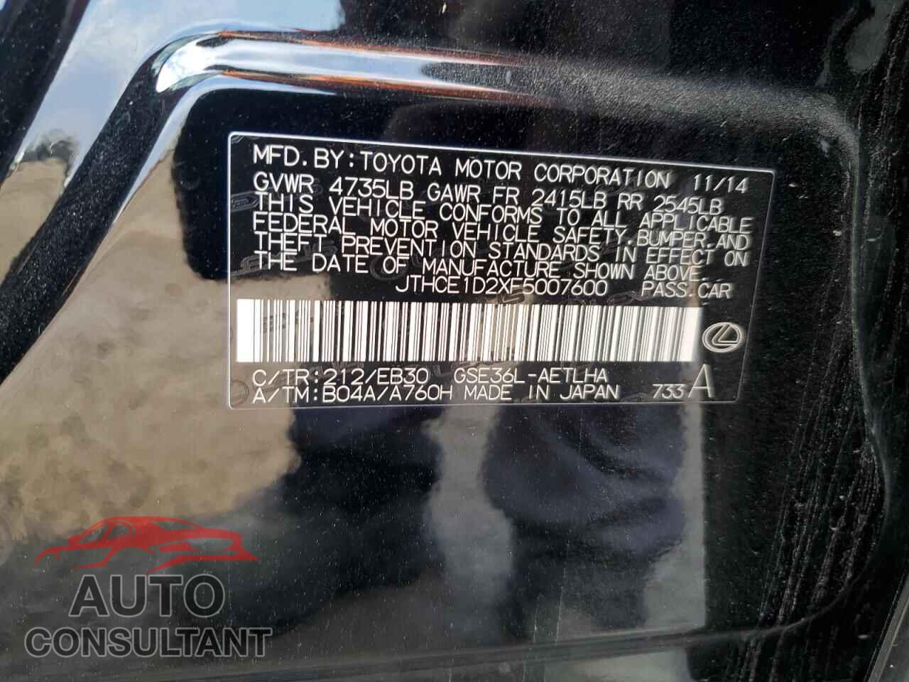 LEXUS IS 2015 - JTHCE1D2XF5007600