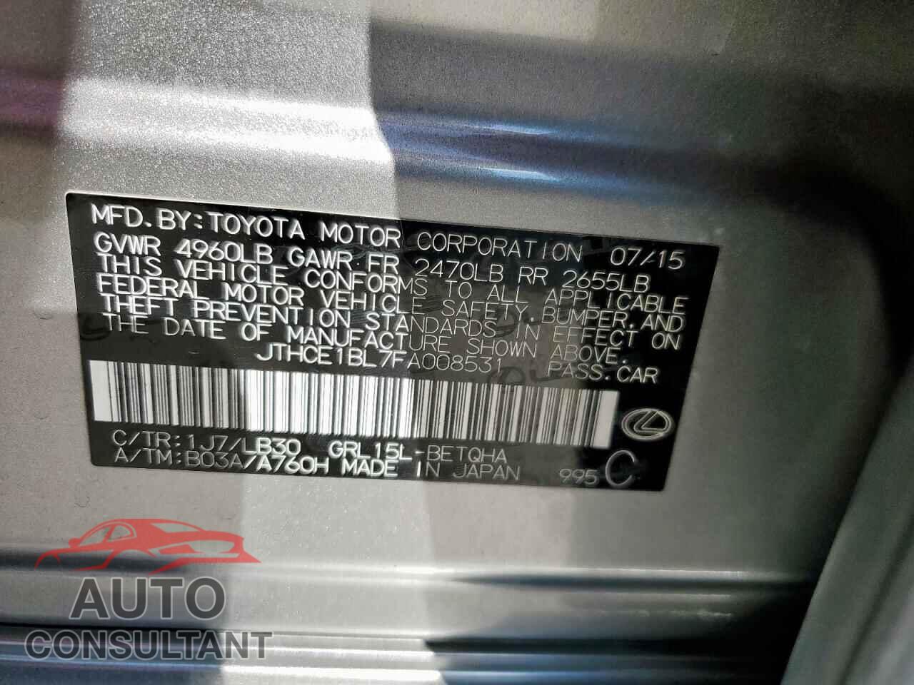 LEXUS GS350 2015 - JTHCE1BL7FA008531