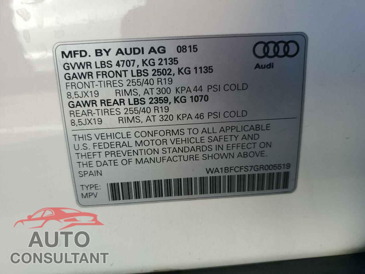 AUDI Q3 2016 - WA1BFCFS7GR005519