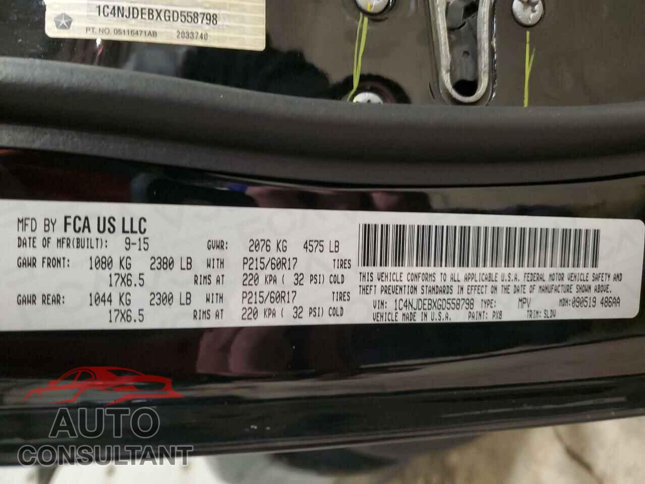 JEEP COMPASS 2016 - 1C4NJDEBXGD558798
