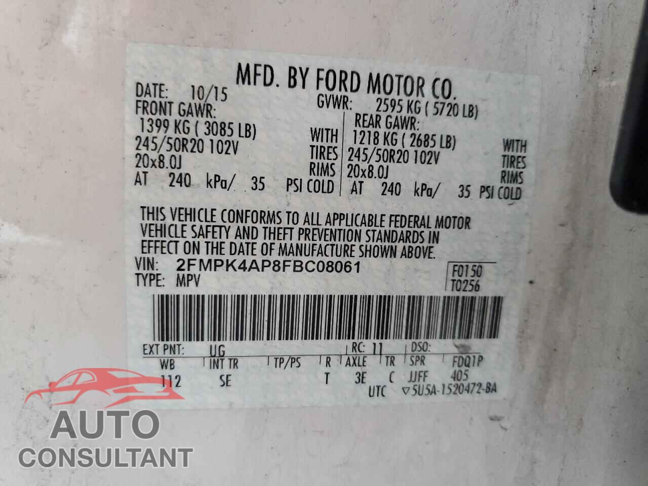 FORD EDGE 2015 - 2FMPK4AP8FBC08061