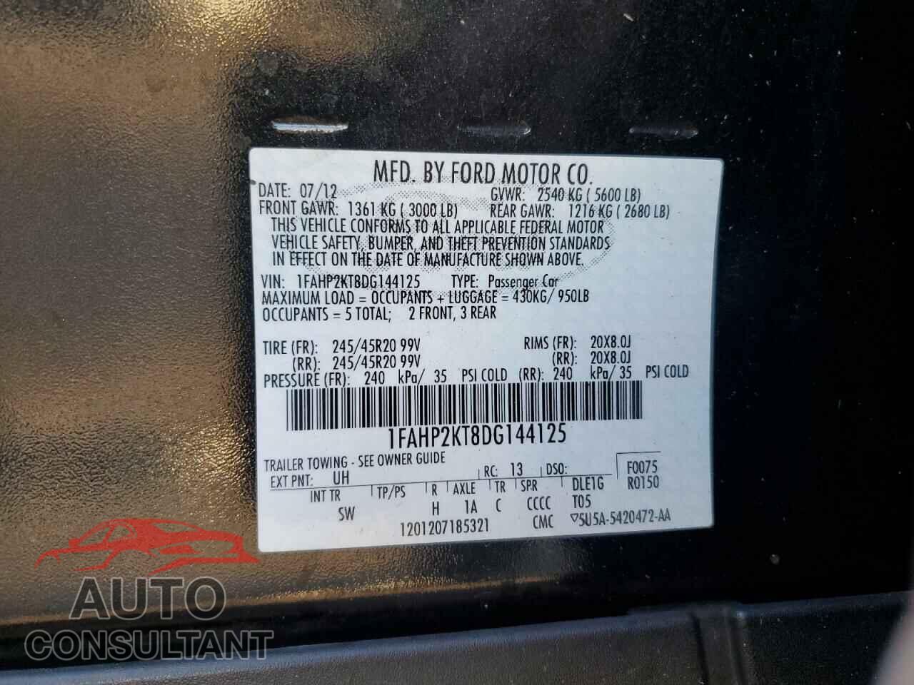 FORD TAURUS 2013 - 1FAHP2KT8DG144125