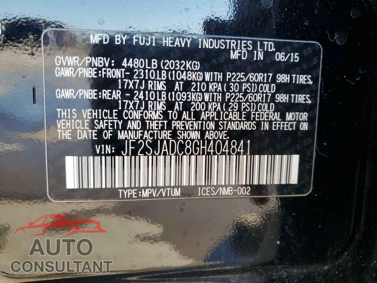 SUBARU FORESTER 2016 - JF2SJADC8GH404841
