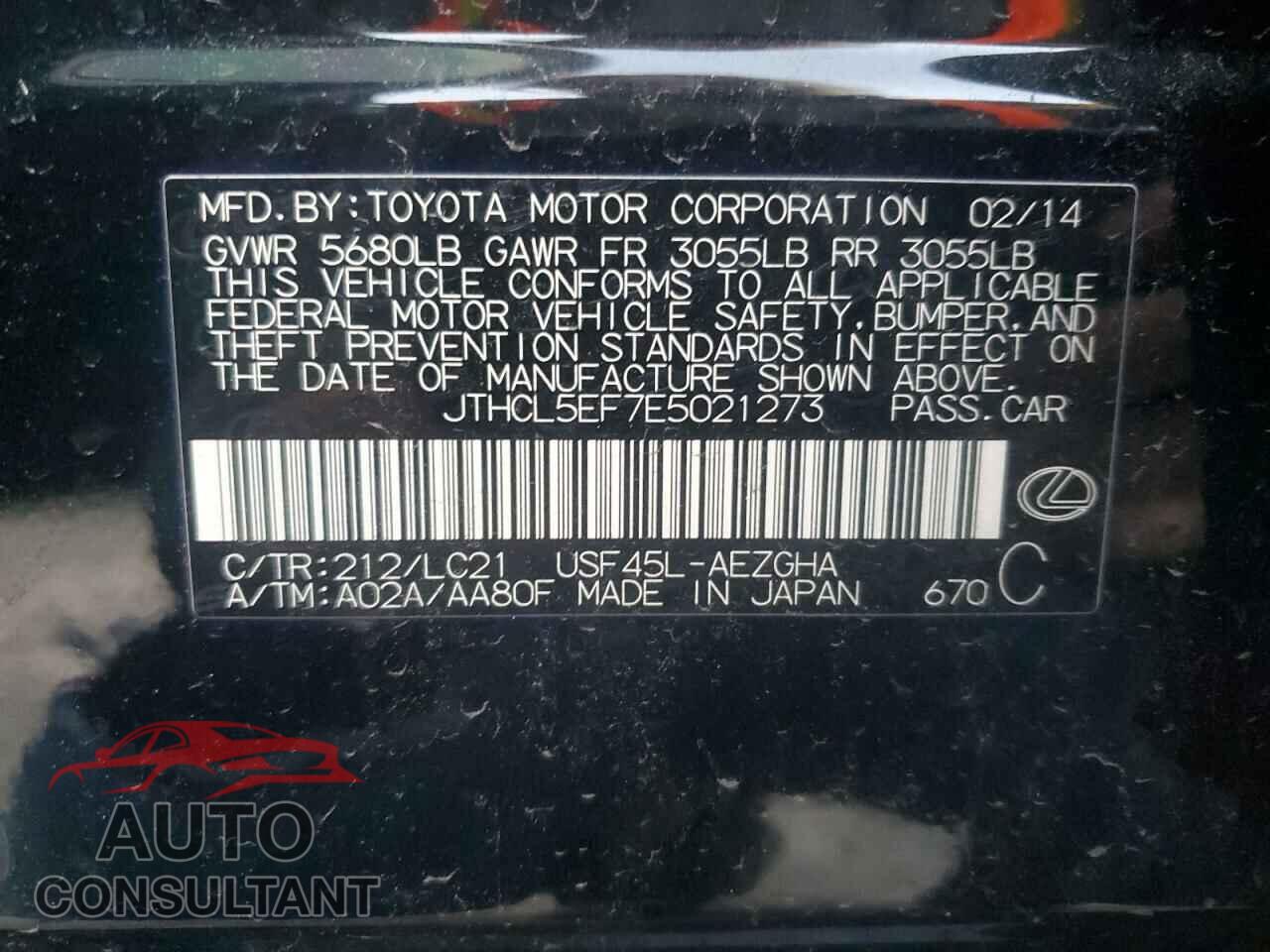 LEXUS LS460 2014 - JTHCL5EF7E5021273