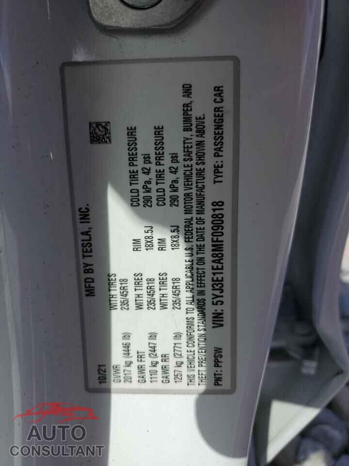 TESLA MODEL 3 2021 - 5YJ3E1EA8MF090818