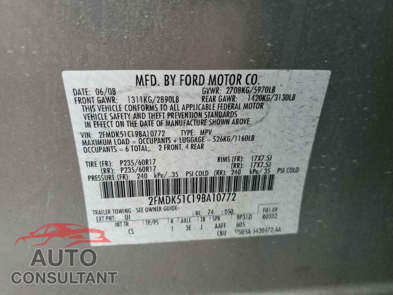 FORD FLEX 2009 - 2FMDK51C19BA10772