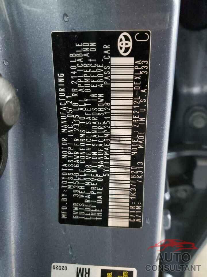 TOYOTA COROLLA 2021 - 5YFEPMAE9MP251128