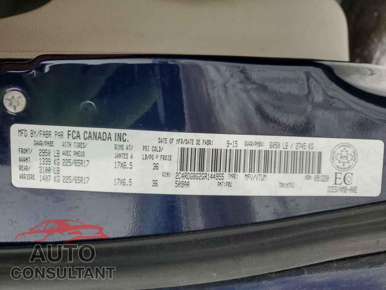 DODGE CARAVAN 2016 - 2C4RDGBG2GR144955