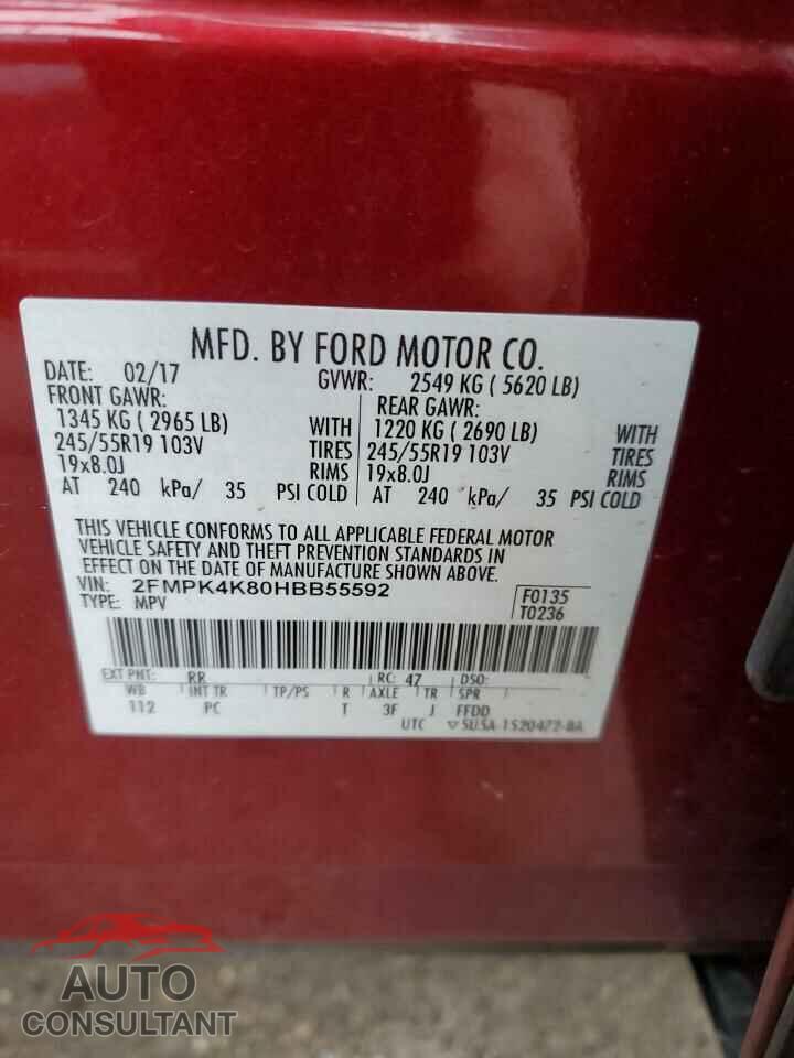 FORD EDGE 2017 - 2FMPK4K80HBB55592