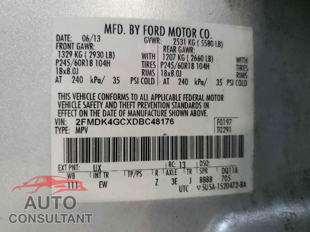 FORD EDGE 2013 - 2FMDK4GCXDBC48176