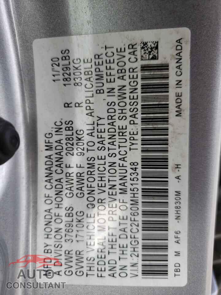 HONDA CIVIC 2021 - 2HGFC2F60MH515348