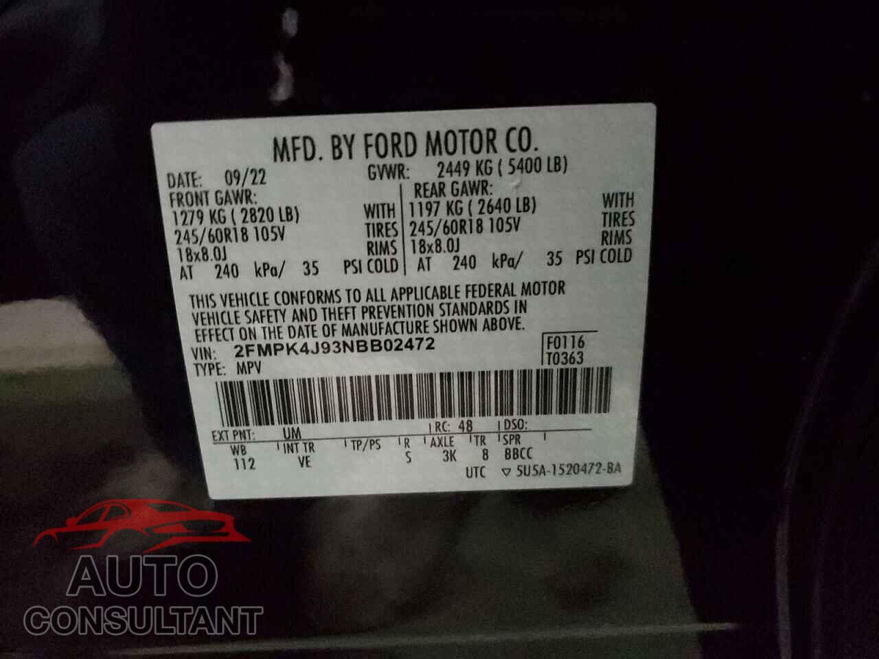 FORD EDGE 2022 - 2FMPK4J93NBB02472