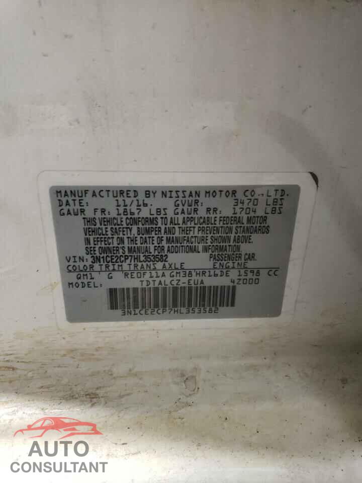 NISSAN VERSA 2017 - 3N1CE2CP7HL353582