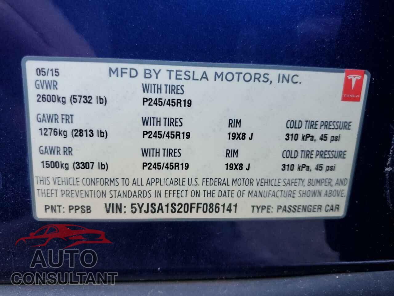 TESLA MODEL S 2015 - 5YJSA1S20FF086141