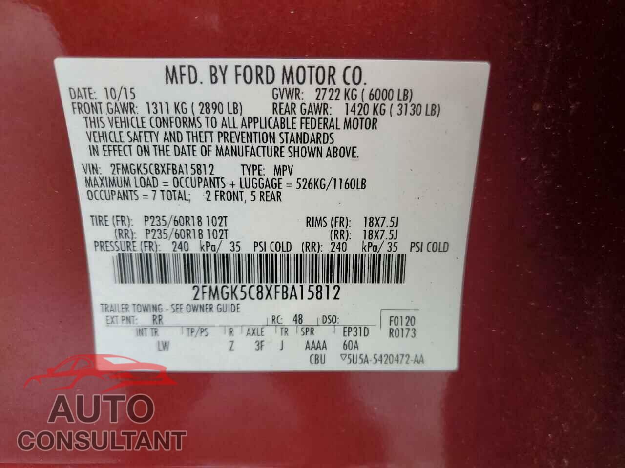 FORD FLEX 2015 - 2FMGK5C8XFBA15812